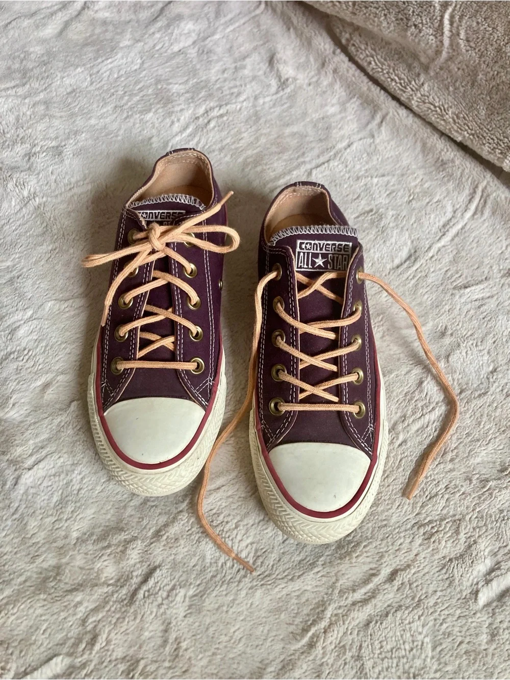 Converse Low Top Sneakers - Rich Burgandy with Tan Accents